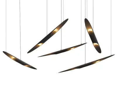 Coltrane group of gold pendant lights hanging from ceiling 3D model