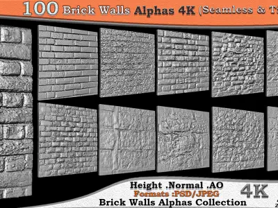 100 Brick Wall Alphas Collection Seamless -Tileable Vol 02 3D model