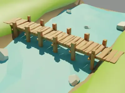 Wooden Bridge Low-poly 3D model Low-poly 3D model