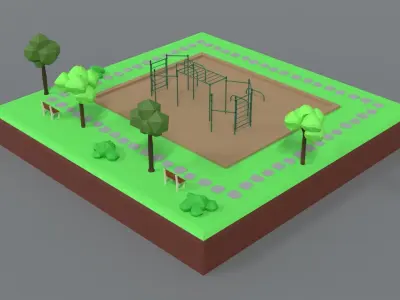 Low Poly Cartoon Calisthenics Park Scene Low-poly 3D model