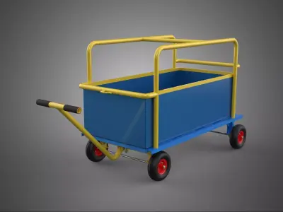 WAREHOUSE MATERIAL HANDLING TROLLEY CART TRANSPORT DOLLY WAGON 3D model
