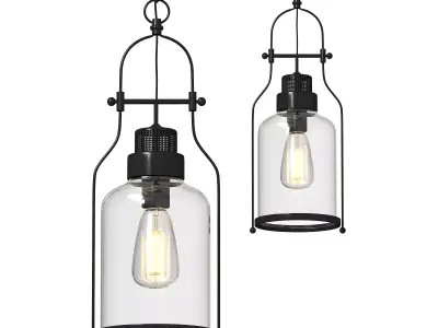 Rust Metal Glass Lantern Pendant Light 3D model