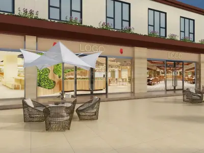 Restaurant Street with Patio Sets and Greeneries 3D model
