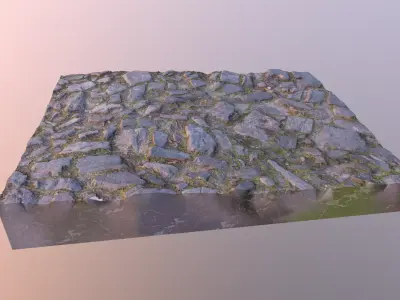 RockScan rock with grass Low-poly 3D model