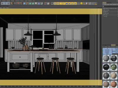 VRay - C4D Scene files - French Country Kitchen Interior 3D model