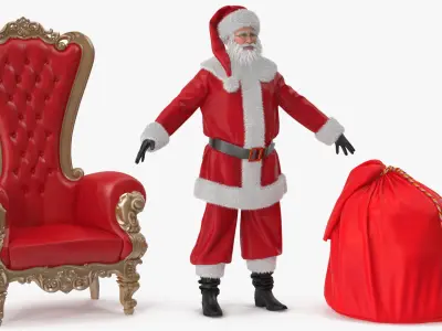  Santa Claus with a Bag and a Throne Chair 
