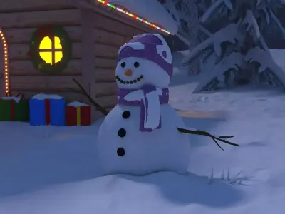 Stylized Christmas Cabin  Low-poly 3D model