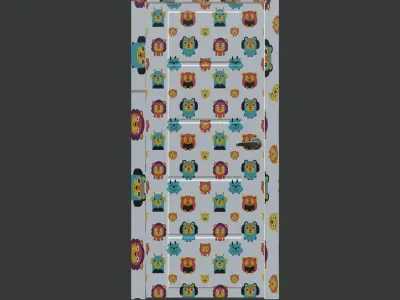 Children Cartoon Pattern Door With Metalic Handle 3D model