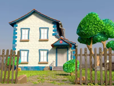Toon House With Garden 3D model
