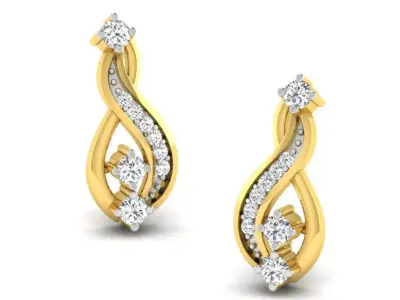 Gold Diamond Women Earring 3D print Model 3D print model 180