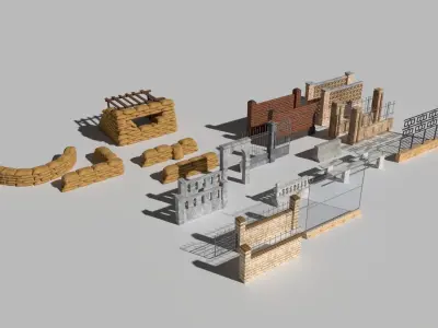 fences wooden structure made of sandbags 3D model