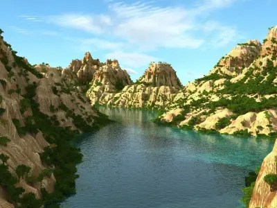 Mountain terrain with lake 3D model