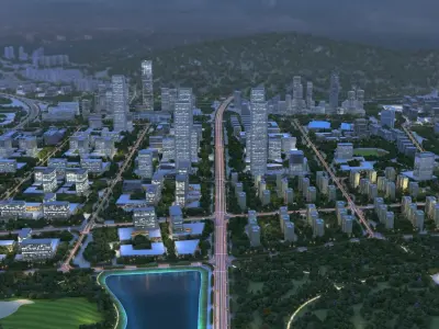 Aerial View of City Night Scene 3D Building Animation Model 3D model