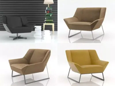 Tight four different chairs and footstool 3D model