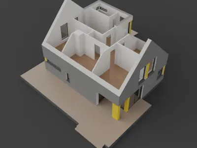 House with attic and interior walls M1 3D model
