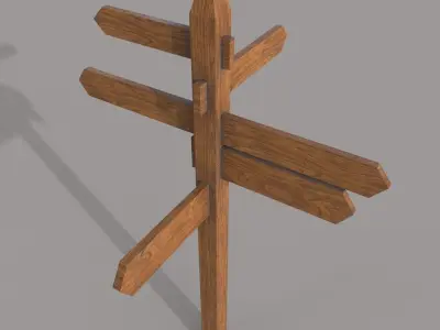Wooden PBR Signpost Low-poly 3D model