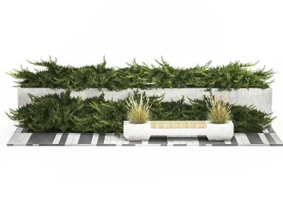 Cypress And Juniper With A Bench For An Park 1167 3D model