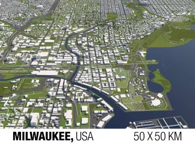 Milwaukee 50x50km City Map Model 3D model