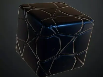 Blue and Black Glossy Geometric Metal Plate PBR Seamless Texture