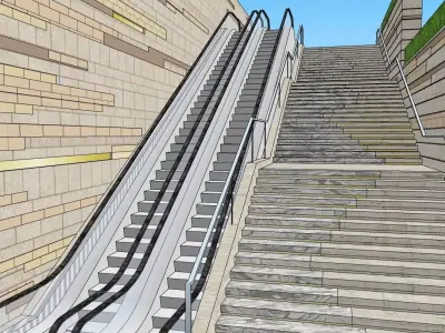 3D model of escalators and stairs 3D model