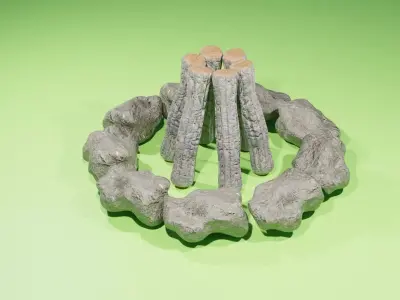 campfire stones and wood 3D model