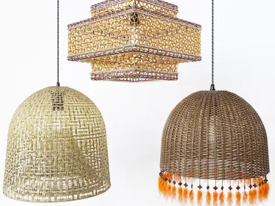 RotanLampSet2 rattan pendant light 3D model