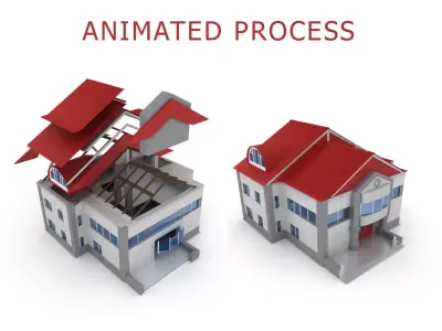 Animated process of house building  3D model