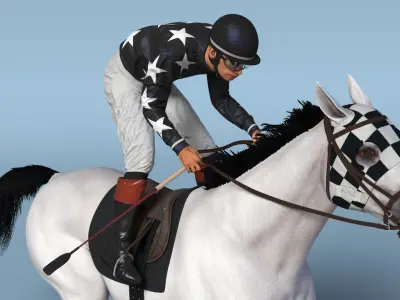  White Racing Horse with Jokey Gallop 