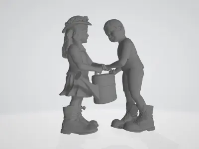 sculpture bronze statue of boy and girl holding bucket 3D model