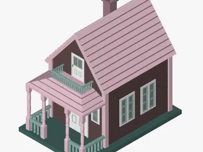 Cartoon House with Pink Roof 3D model