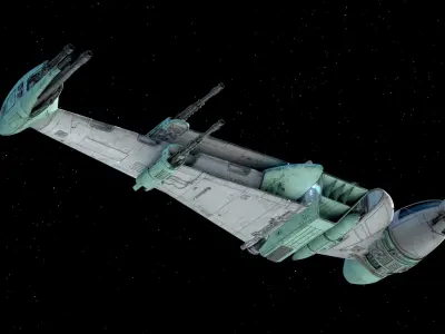 B-WING star wars fighter flying in space 3D model