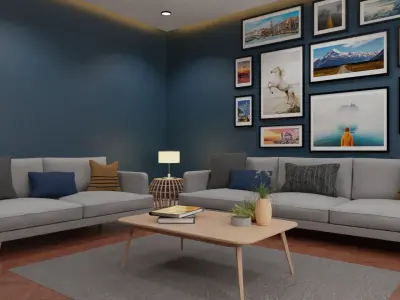 Modern Interior Living Room Set - Interior scene 3D model Low-poly 3D model