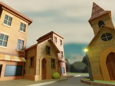 Stylized Low-Poly Village Scene Low-poly 3D model