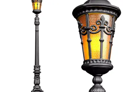 Outdoor classic street lamp light Lantern Lamppost streetlight 3D model