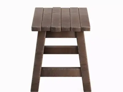 Medieval Wooden Stool Set Low-poly 3D model