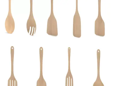 Wooden Kitchenware Collection 3D model