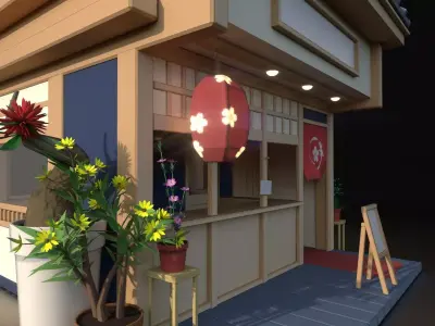Stylized Japanese Food Stall Diorama Low-poly 3D model