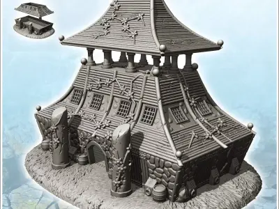 Large curved-roof medieval building with upstairs terrace and st 3D print model