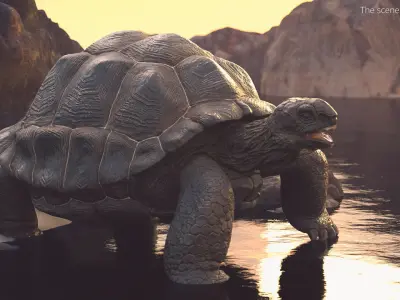  Turtle Chelonoidis Niger Hiding in Shell Animated Rigged for Cinema 4D 