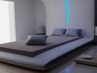 Sc-fi low-poly bedroom game-ready Low-poly 3D model