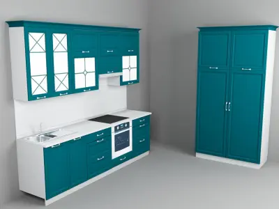 kitchen with cabinets and stove 3D model