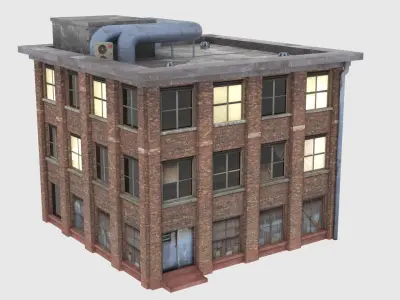 Industrial Brick Building Low-poly 3D model