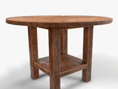 Old vintage used western round saloon table da1 Free low-poly 3D model