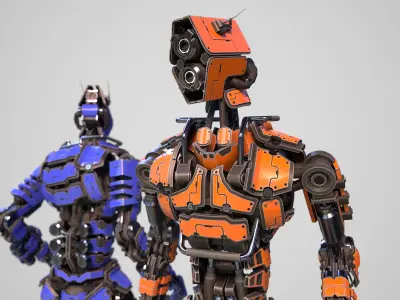Humanoid robot with 6 color options Low-poly 3D model