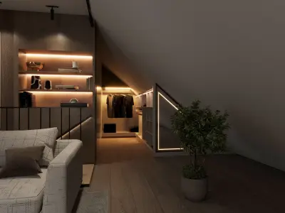 Modern Rooftop Bedroom Suite Bedroom Living Walk Closet Bathroom 3D model