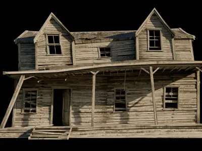Abandoned House with Interior Low-poly 3D model