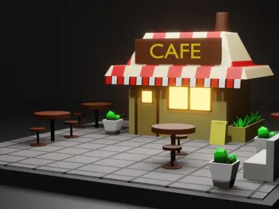 lowpoly coffee shop Low-poly 3D model