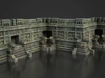 Mayan Temple Wall Modulars 01 250726 Low-poly 3D model
