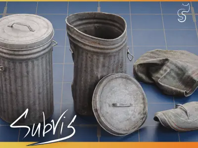 Realistic Trash bins - Game Ready Props Pack  Low-poly 3D model