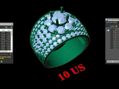 Light Gold Diamond Men Ring 2MR017 3D model